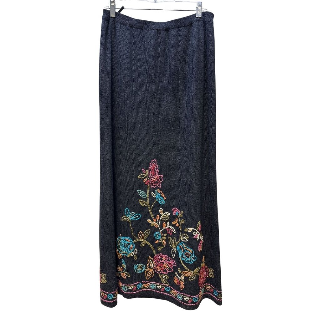Double D Ranch Black Knit w/Multicolored Embroidery Maxi Skirt Size L - Picture 2 of 5